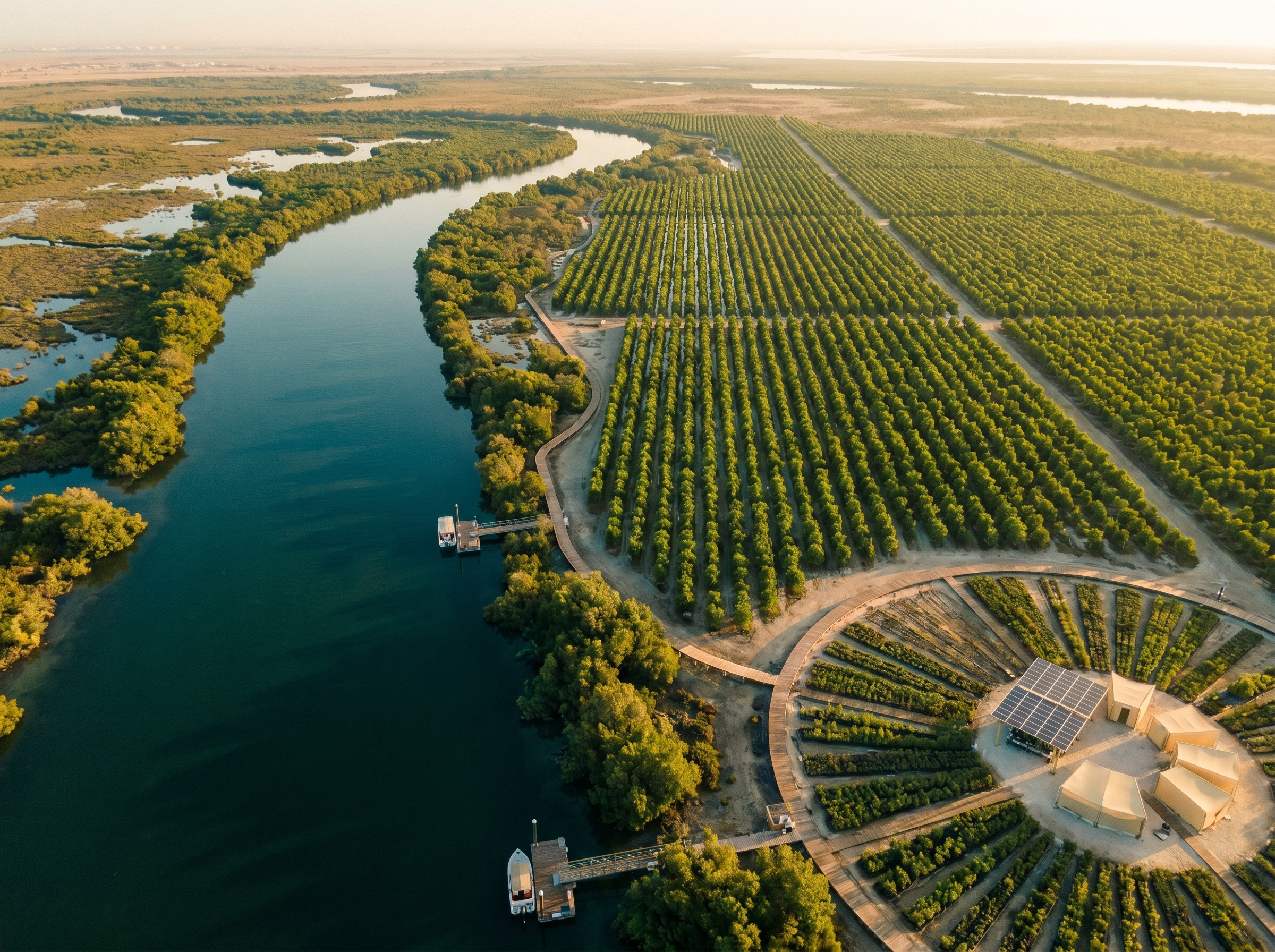 Aerial view of a climate-restoration project site